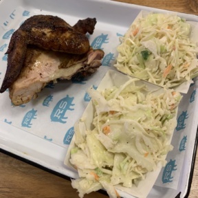 Gluten-free chicken and cole slaw from Rodney Scott's BBQ