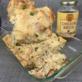 Gluten-free Cheesy Bread Pudding with Zoup chicken broth