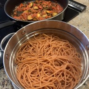 Making gluten-free Veggie Baked Spaghetti