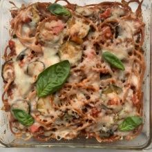 Gluten-free Veggie Baked Spaghetti with basil