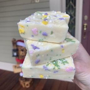 Stack of gluten-free Funfetti Fudge