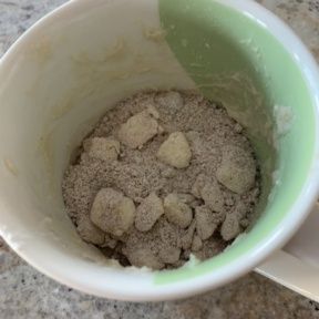 Making gluten-free Coffee Cake Mug Cake
