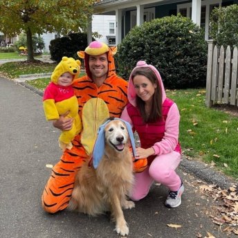 Jackie Brendan Chloe and Odie as Winnie the Pooh for Halloween!