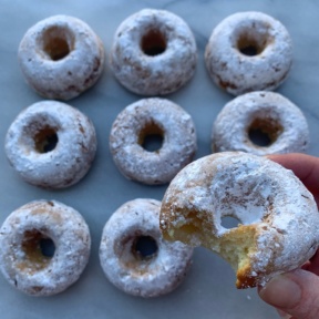Gluten-free dairy-free Baked Powdered Sugar Donuts