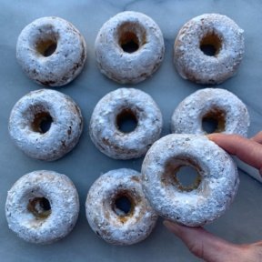 Delicious gluten-free Baked Powdered Sugar Donuts