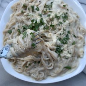 Gluten-free Fettuccine Alfredo with parmesan