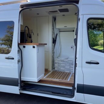 The bathroom and shower in our van