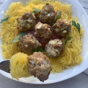 Gluten-free Turkey Meatballs with Spaghetti Squash with parsley and tomato sauce