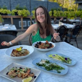 Jackie eating at Via Sophia by the Sea in Maine