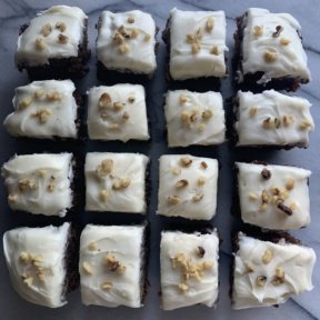 Gingerbread Cake with Cream Cheese Frosting and chopped walnuts