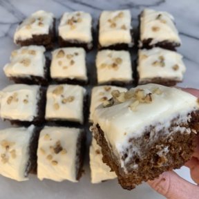 Big slice of gluten-free Gingerbread Cake with Cream Cheese Frosting