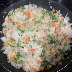 Making gluten-free Chicken Fried Cauliflower Rice