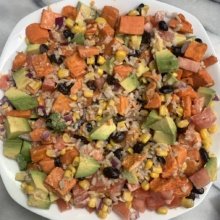 Gluten-free Vegetarian Burrito Bowl with chipotle mayo