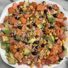 Gluten-free Vegetarian Burrito Bowl with chipotle mayo