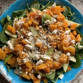 Making Roasted Squash & Pear Salad with Lemon-Mustard Dressing