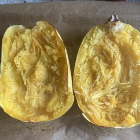 Gluten-free spaghetti squash out of the oven