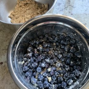 Making gluten-free blueberry crumble