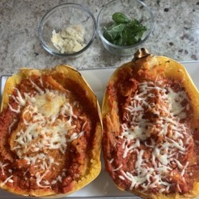 Gluten-free Tomato Basil Spaghetti Squash Boats