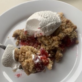 Ready to eat this big bite of Raspberry Crumble and whipped topping