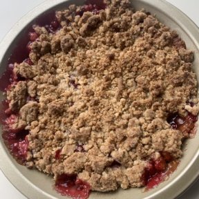 Here's the gluten free, dairy free Raspberry Crumble out of the oven!