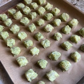 Gluten free Broccoli Tots are ready to go in the oven!