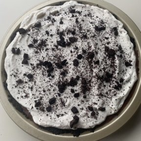 Delicious gluten free Chocolate Cream Pie with Oreo crumbles on top
