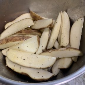 Preparing to make Oven Baked Potato Wedges