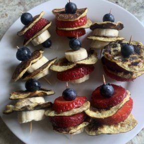 Plate of gluten free Pancake Fruit Skewers