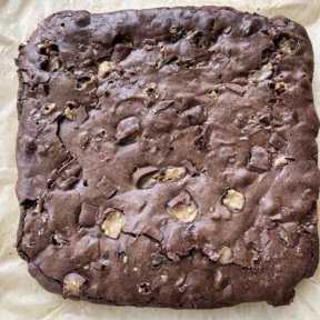 Gluten-free Toffee Chocolate Chip Brownies out of the oven