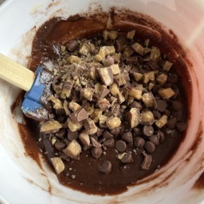 Making gluten-free Toffee Chocolate Chip Brownies