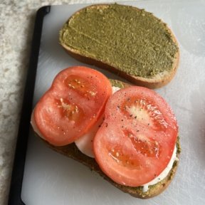 Making a Mozzarella Pesto Tomato Panini with gluten-free bread