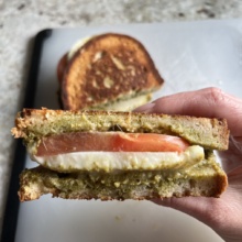 Ready to eat a gluten-free Mozzarella Pesto Tomato Panini!