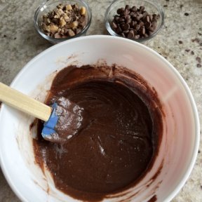 Gluten-free brownie batter for Toffee Chocolate Chip Brownies