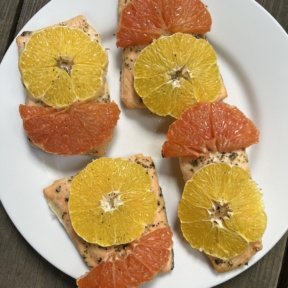 Gluten-free Baked Citrus Salmon with orange and grapefruit slices