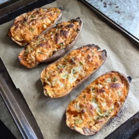 Twice Baked Sweet Potatoes out of the oven