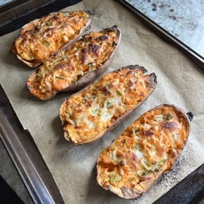 Twice Baked Sweet Potatoes out of the oven