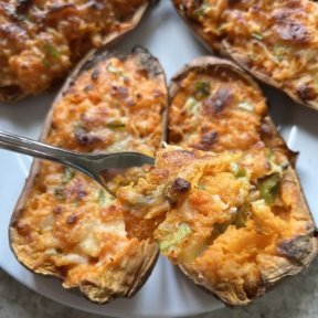 Digging into these Twice Baked Sweet Potatoes