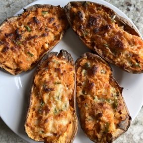 Gluten-free Twice Baked Sweet Potatoes ready to eat!