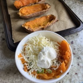 Making filling for Twice Baked Sweet Potatoes