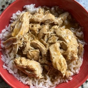Gluten-free Slow Cooker Buffalo Chicken on top of rice