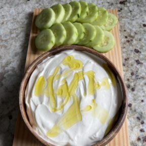 Gluten-free Whipped Ricotta Dip with sliced cucumber