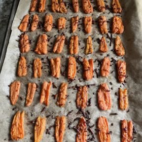 Gluten-free Cheesy Smashed Carrots out of the oven