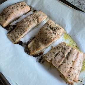 Lime Garlic Salmon out of the oven