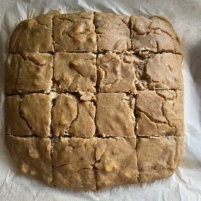 Gluten-free Carrot Banana Cake cut into squares