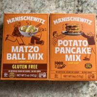 Gluten-free matzo ball mix and potato pancake mix from Manischewitz