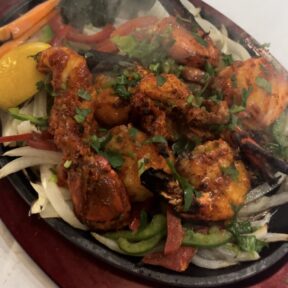 Gluten-free sizzling seadfood entree from Himalaya Sono